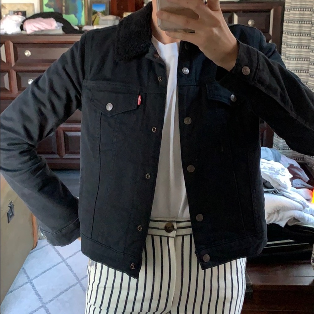 Levi’s Black Denim Sherpa Trucker